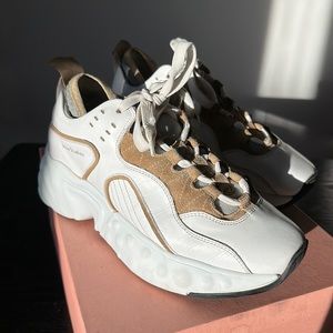 Acne Studios Manhattan White Beige Sneaker Shoes 38 7.5 8 Leather Chunky Dad